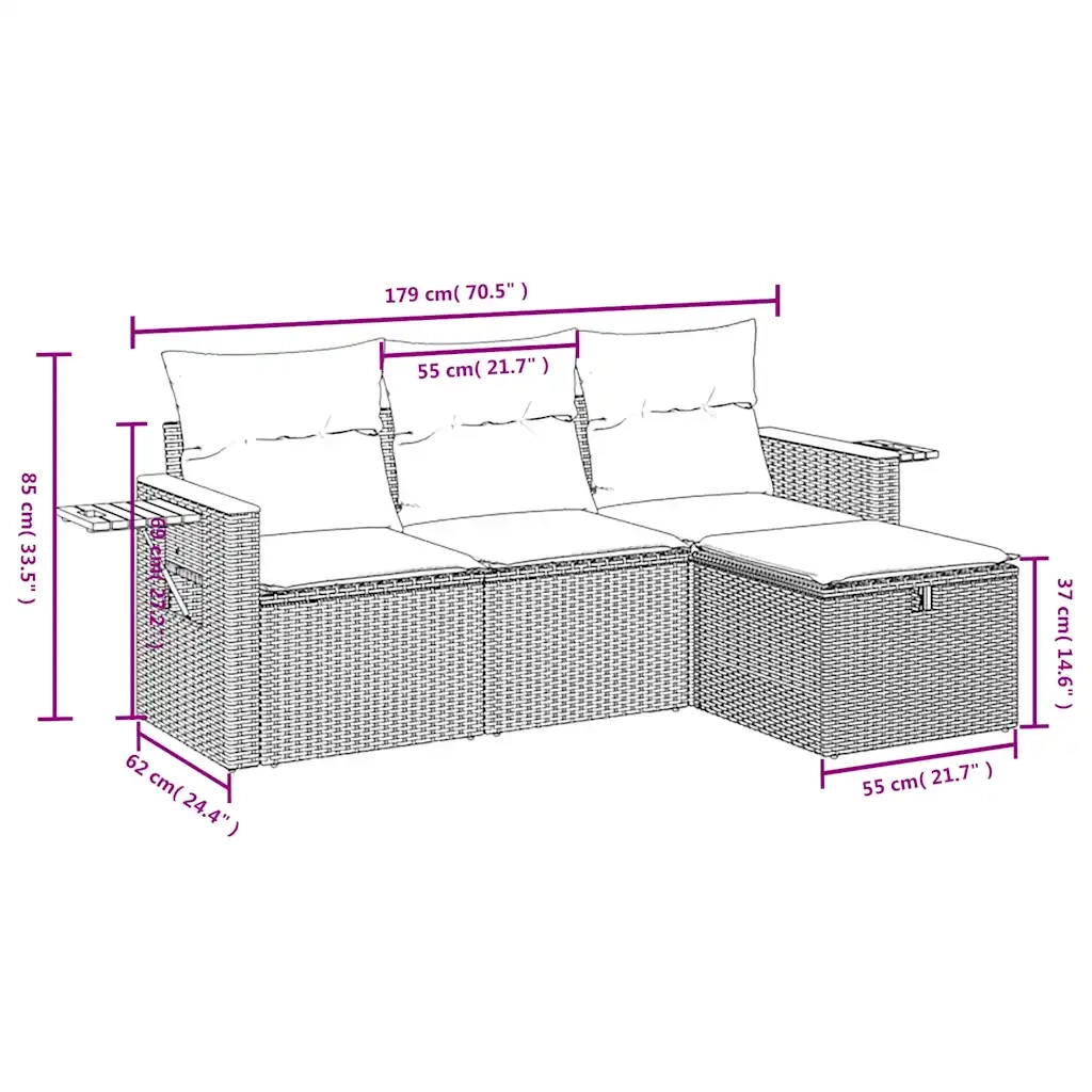 Set Divani da Giardino 4 pz | Set Salotto da Giardino con Cuscini Nero in Polyrattan