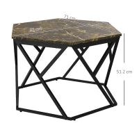 Tavolino da Salotto Moderno con Piano Effetto Marmo e Struttura in MDF e Acciaio, 81x70x51.2 cm, Nero