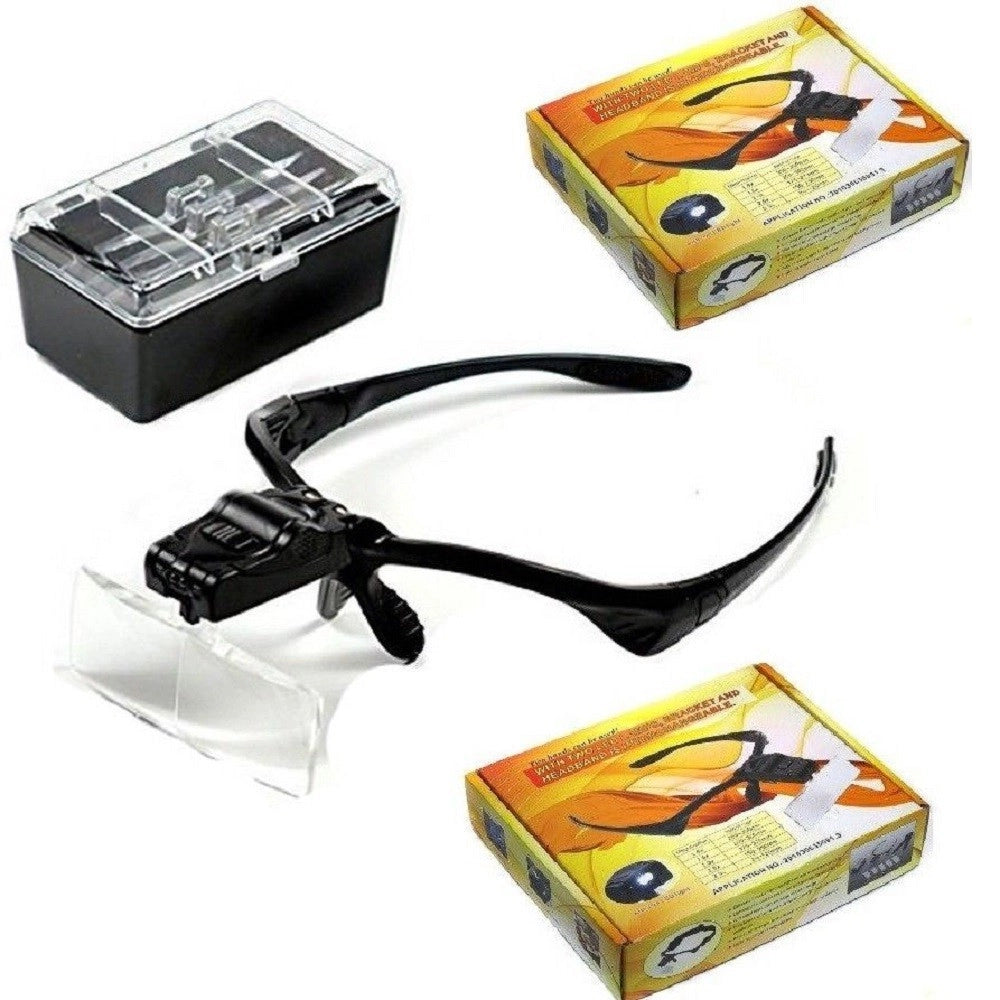 Trade Shop - Visiera Occhiali Lente Lenti Di Ingrandimento Led Torcia 5 Lenti 2 Luci Led -