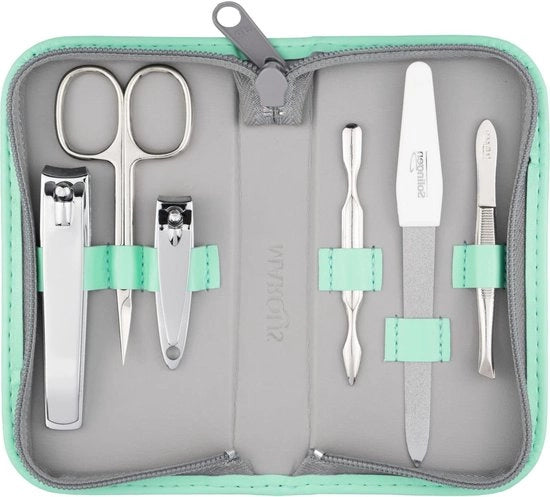 Set di manicure Solingen - Cassetta in pelle artificiale - Set a 6 pezzi di acciaio lucidato e verniciato a specchio
