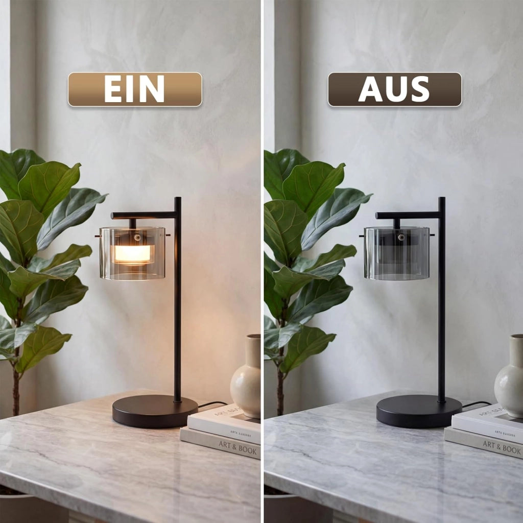 ZMH Lampada da comodino LED 8W 3000K moderna lampada da tavolo in vetro nero per soggiorno camera da letto e ufficio