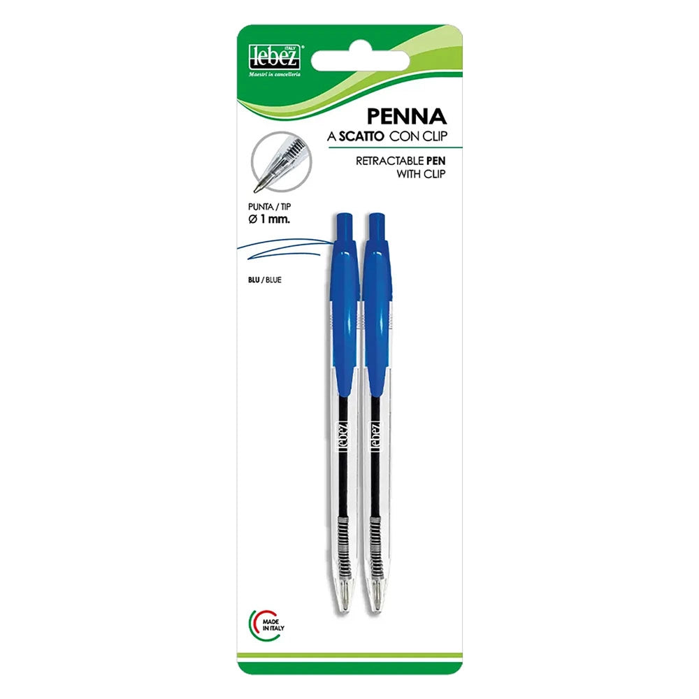 Penna a Scatto con Clip Inchiostro Lebez Blu