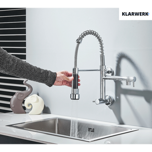 Björn |Gastronomia rubinetto acqua fredda monoforo a parete cromo|rubinetto cucina professionale acciaio inox due docce|lavello doppio ristorante