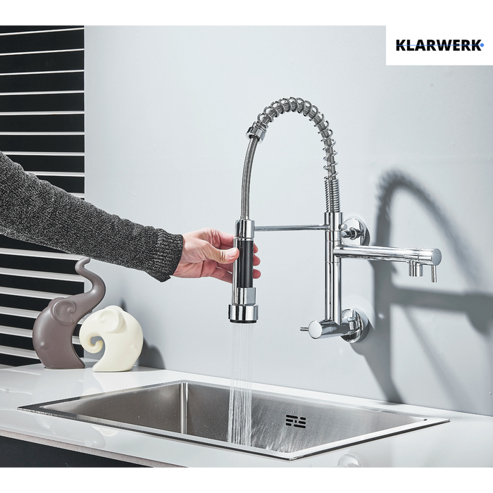 Björn |Gastronomia rubinetto acqua fredda monoforo a parete cromo|rubinetto cucina professionale acciaio inox due docce|lavello doppio ristorante