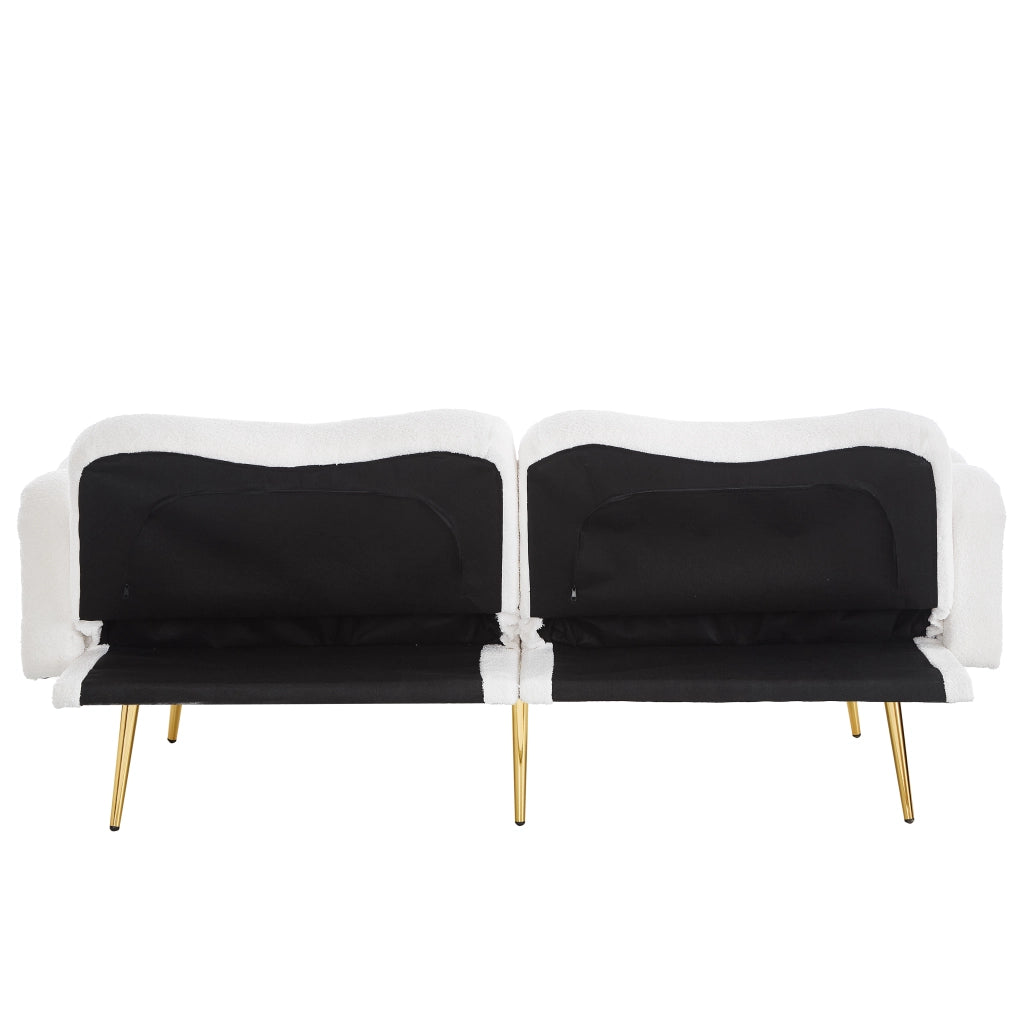 Divano Letto 2 Posti con Schienali Regolabili in 3 Posizioni e 2 Cuscini, in Tessuto Misto Bianco 155 × 85.5 cm