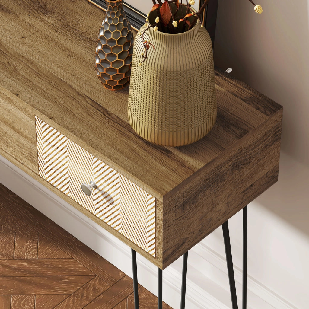 Console con 3 cassetti ¨C zephmum ¨C 90x30x75 cm marrone