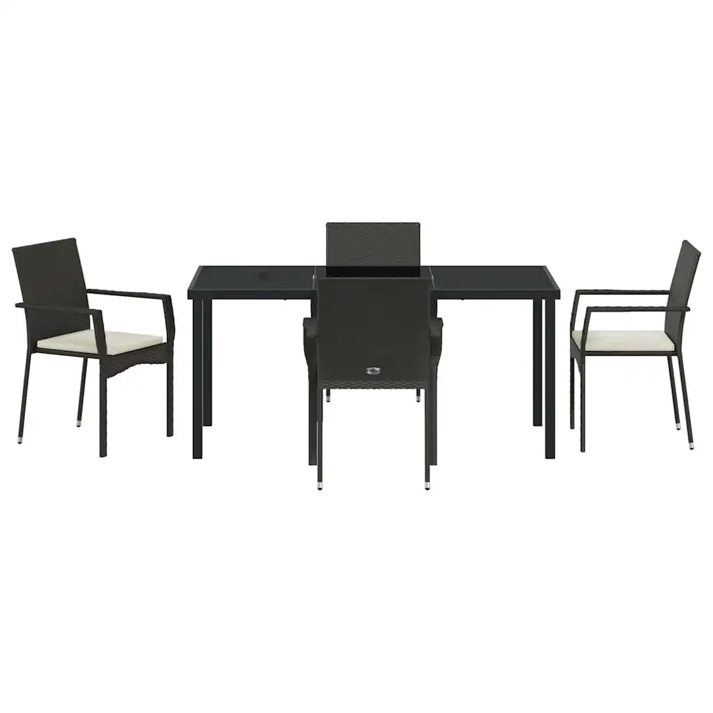 Set da Pranzo per Giardino con cuscino 5 pcs Nero polyrattan