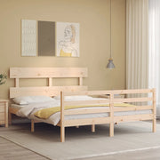 Giroletto con Testiera-Struttura Letto con testiera King Size in Legno Massello 825322