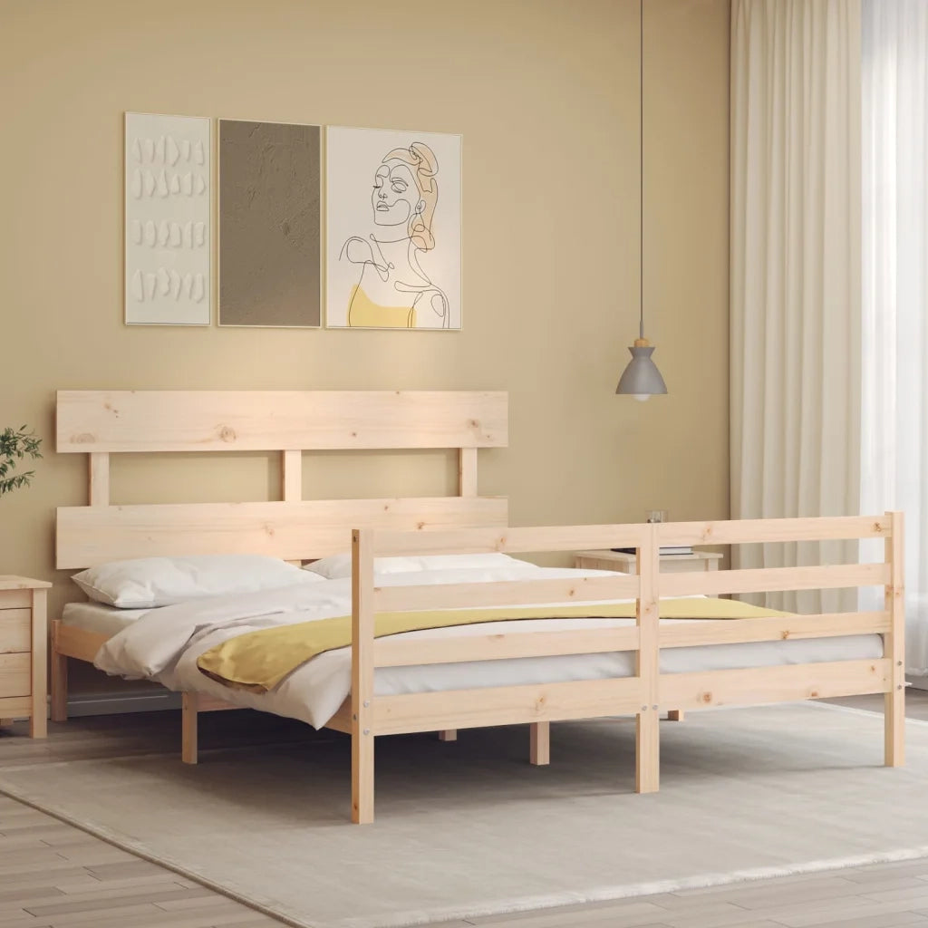 Giroletto con Testiera-Struttura Letto con testiera King Size in Legno Massello 825322