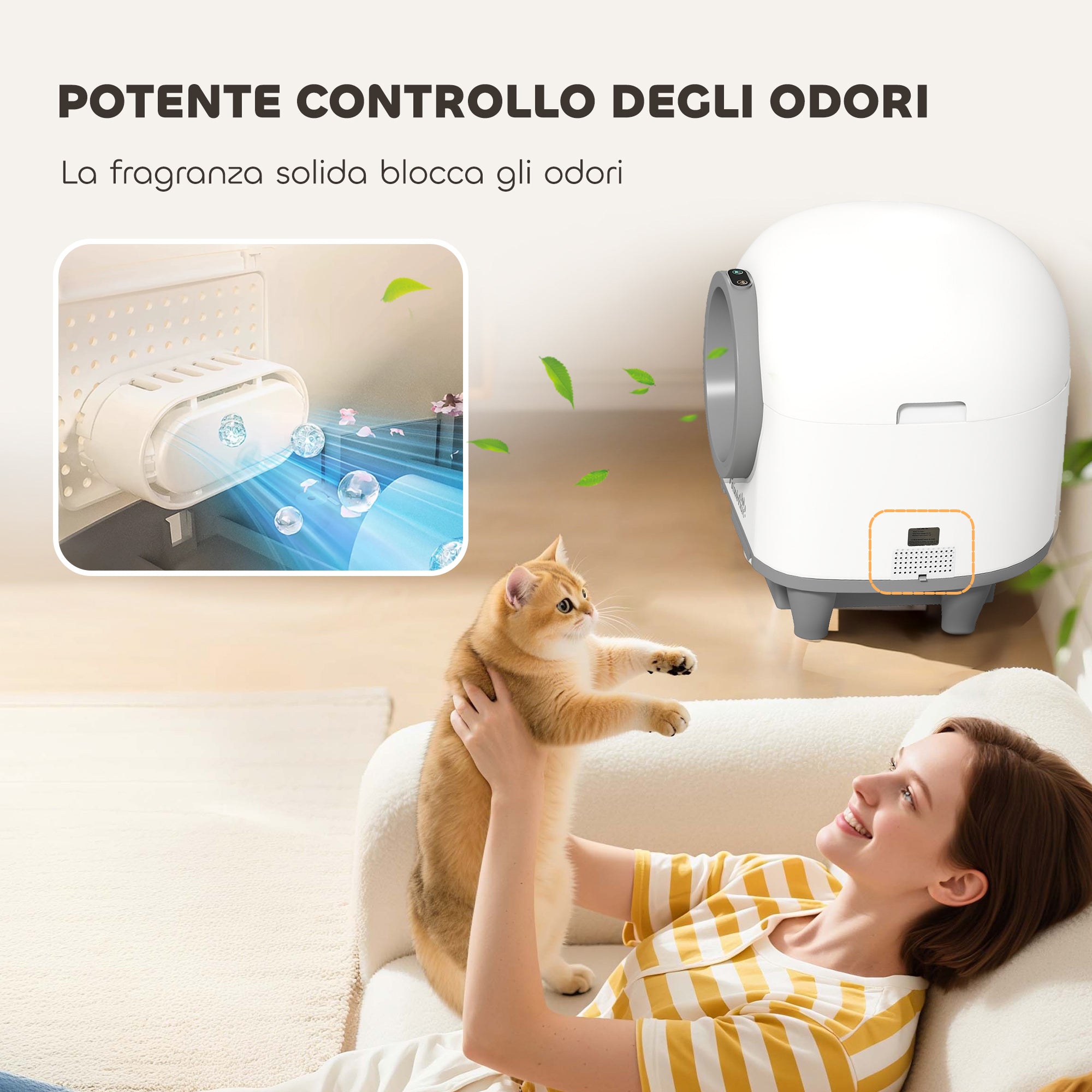 Lettiera Autopulente per Gatti 1-5 kg 55,5x51x58,5 cm Wifi e Funzioni Avanzate con App in PP Bianco e Grigio