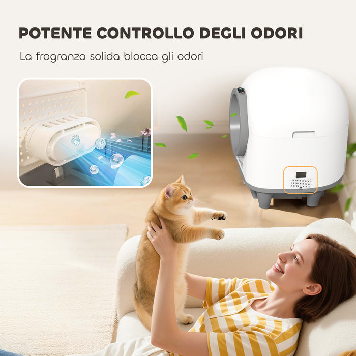 Lettiera Autopulente per Gatti 1-5 kg 55,5x51x58,5 cm Wifi e Funzioni Avanzate con App in PP Bianco e Grigio