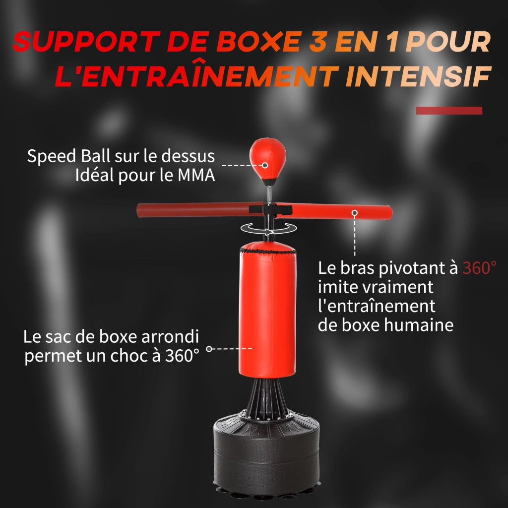 Sacco da boxe con piedistallo 3 in 1 ¨C zephmum ¨C 88x48x155-205 cm nero rosso