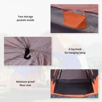 Tenda Pop-Up a Doppia Parete, Tenda da Campeggio per Famiglie, per 4-6 Persone, Impermeabile con Borsa per il Trasporto e Zanzariera, in Poliestere, 275 x 275 x 170 cm, Arancione e Blu
