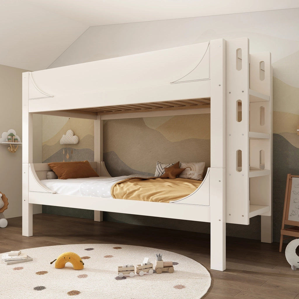 Letto a Castello 90 x 200 cm; Letto 2 Posti - Scala reversibile; separabile - Bianco