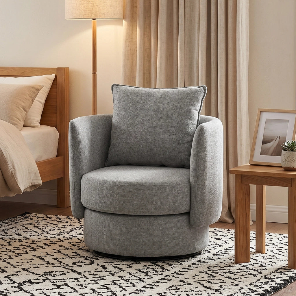 Sedia da pranzo con rotazione 360¡ã ¨C Minimal ¨C Tessuto lino, cuscino, grigio chiaro