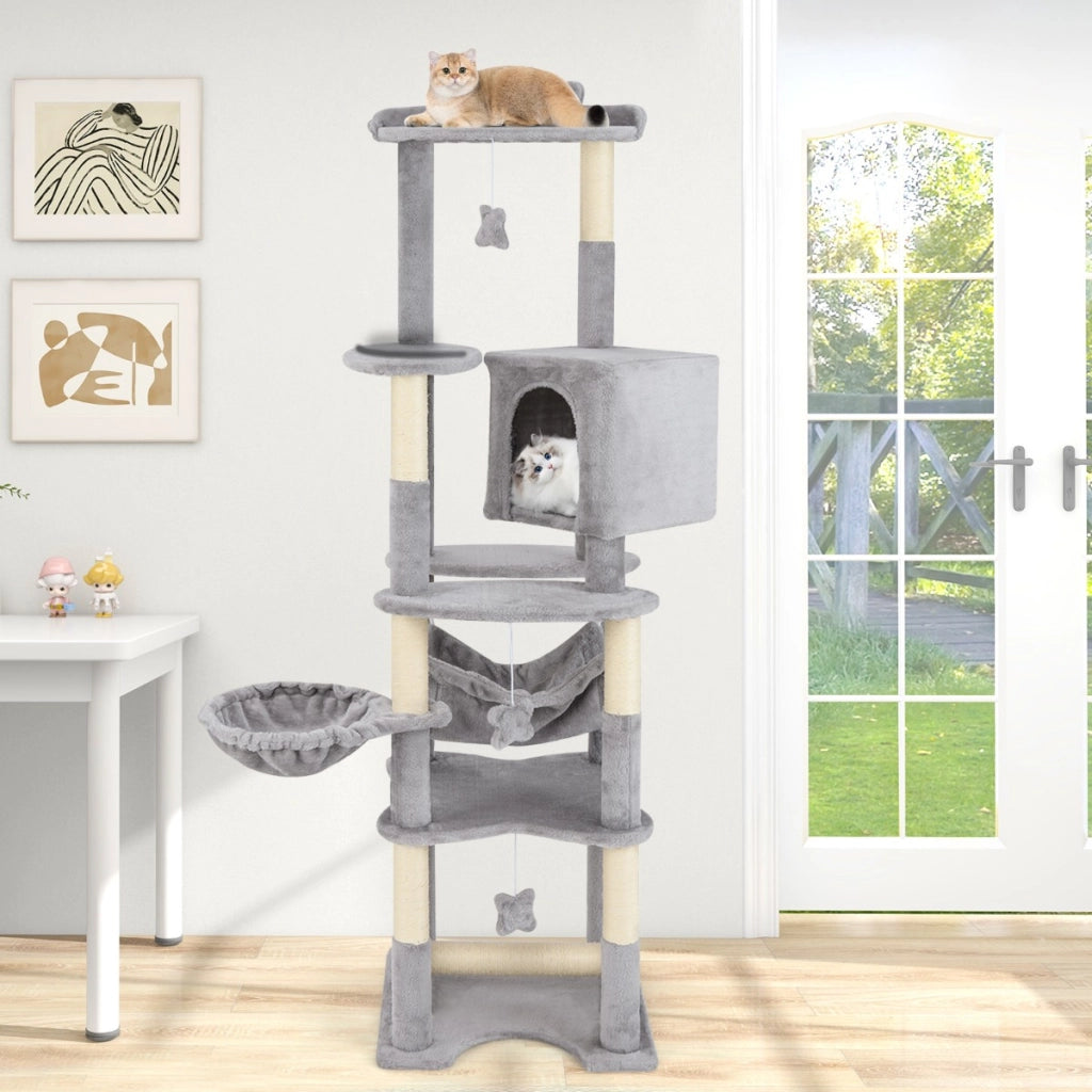 Albero per gatti a pi¨´ livelli con piattaforme di salto, Torre per gatti alta 176 cm-Alberi Tiragraffi