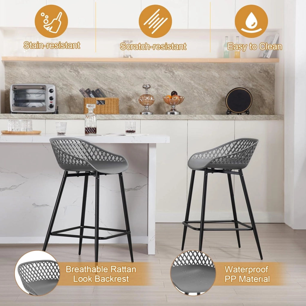 Sgabelli da Bar Set di 4, Sgabelli da Bar per Colazione, Sgabelli da Cucina con Poggiapiedi e Schienale, Sgabelli Alto con Seduta in Plastica, Grigio, BH417gr-4