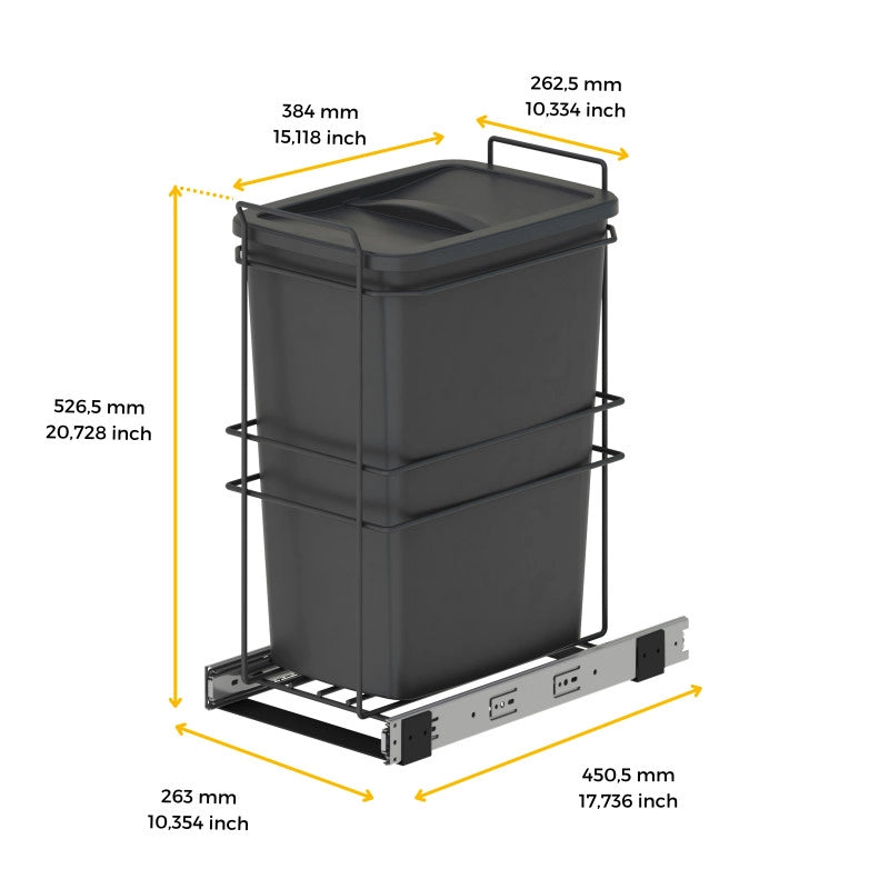 Contenitore per la raccolta differenziata Recycle Inox 2x12lt per il montaggio sul fondo e l'estrazione manuale/automa..
