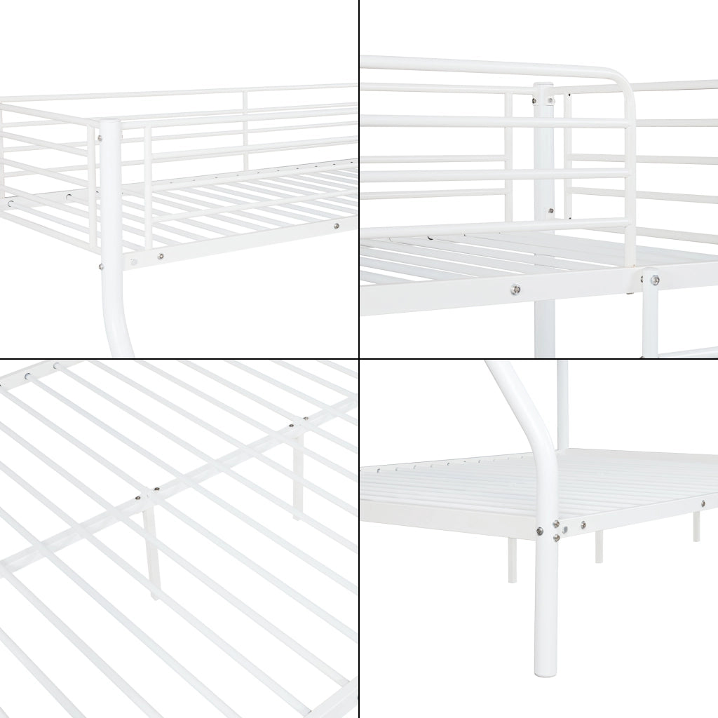 [neu.haus] Letto a castello metallo 2 Materassi a schiuma fredda Barriera anticaduta 200cm x 140/90cm Letto per bambini Bianco