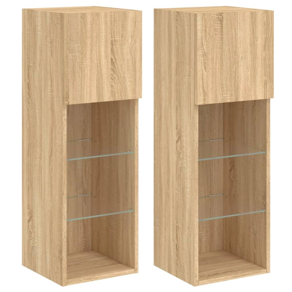 Mobile TV multimediale scaffale TV credenza mobile TV per sala da pranzo soggiorno camera da letto con luci LED 2 pezzi rovere Sonoma 30,5 x 30 x 90 cm marrone 02_0028874
