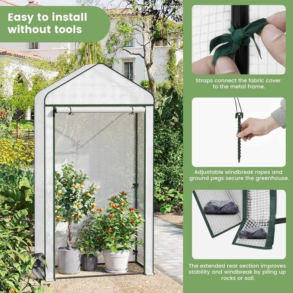 Serra da Giardino con Porte Avvolgibili, Serra da Balcone, Telo in Rete PE 140 g/m², per Piante Idrorepellente, 4 Picchetti, 100x50x190 cm, Bianco