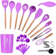 Set di silicone per cucina, 35 pezzi, set di accessori antiaderenti per cottura inclusi spatola, cucchiaio di schiuma, cucchiaio, forchetta per pasta, forchetta per pizza, uncino e altro (blu)