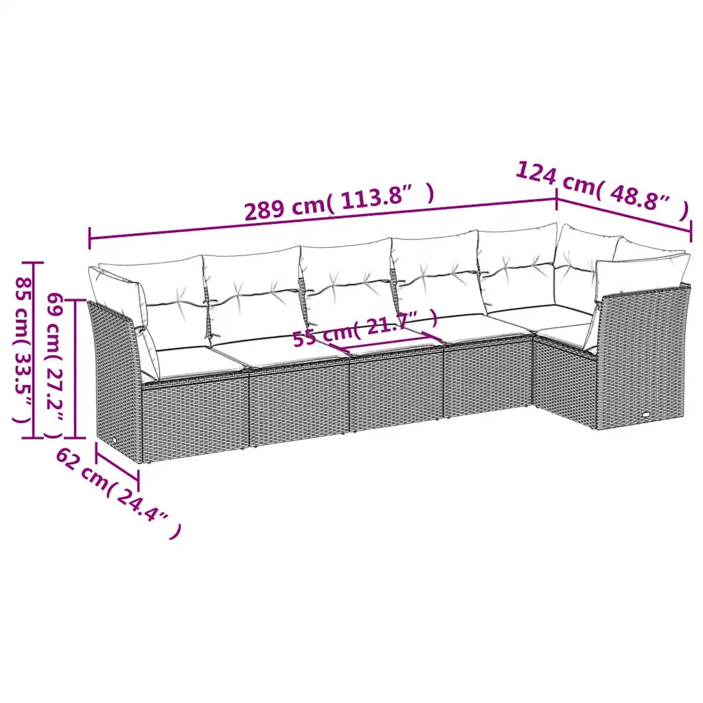 Set Divano da Giardino 6 pz con Cuscini Grigio in Polyrattancod mxl 113955