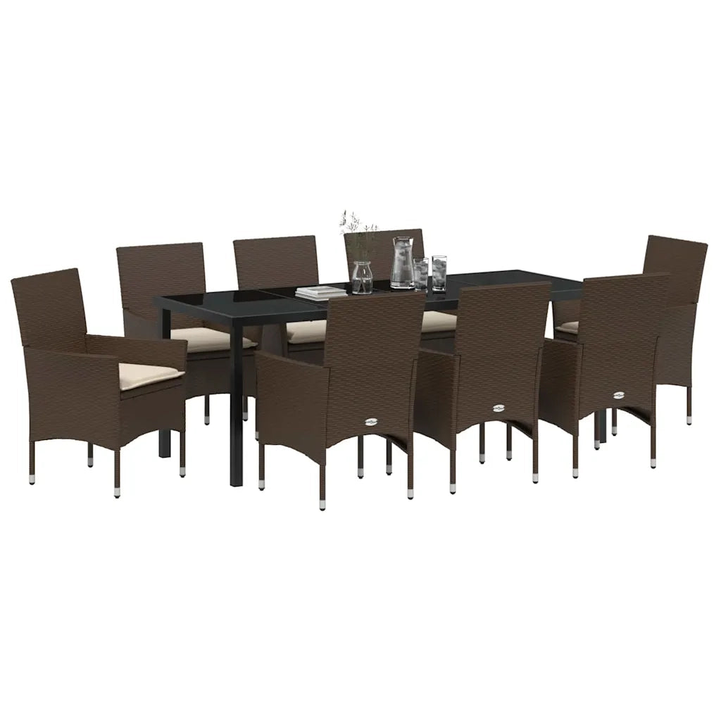 Set da Pranzo per Giardino con cuscino 9 pcs Marrone polyrattan 3379785