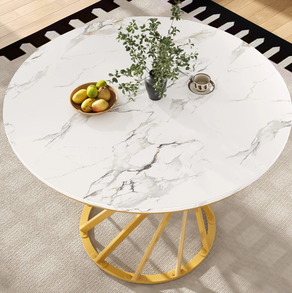 Tavolo da pranzo 80x80x76 cm con gambe regolabili; MDF e metallo; bianco e oro