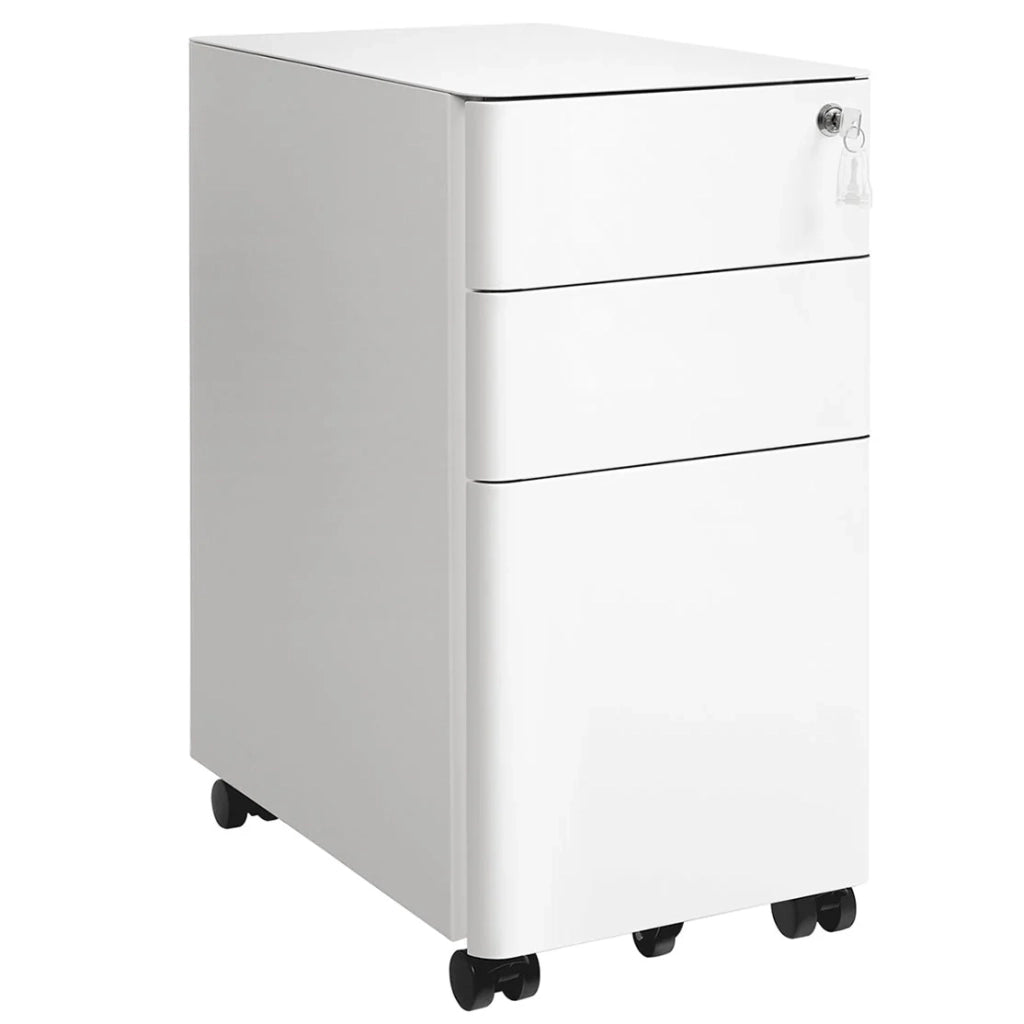 Mobiletto portaoggetti mobile per ufficio 30 x 46 x 59,2 cm con ruote e serratura per documenti e cartelle sospese con 3 cassetti bianco 12_0004825