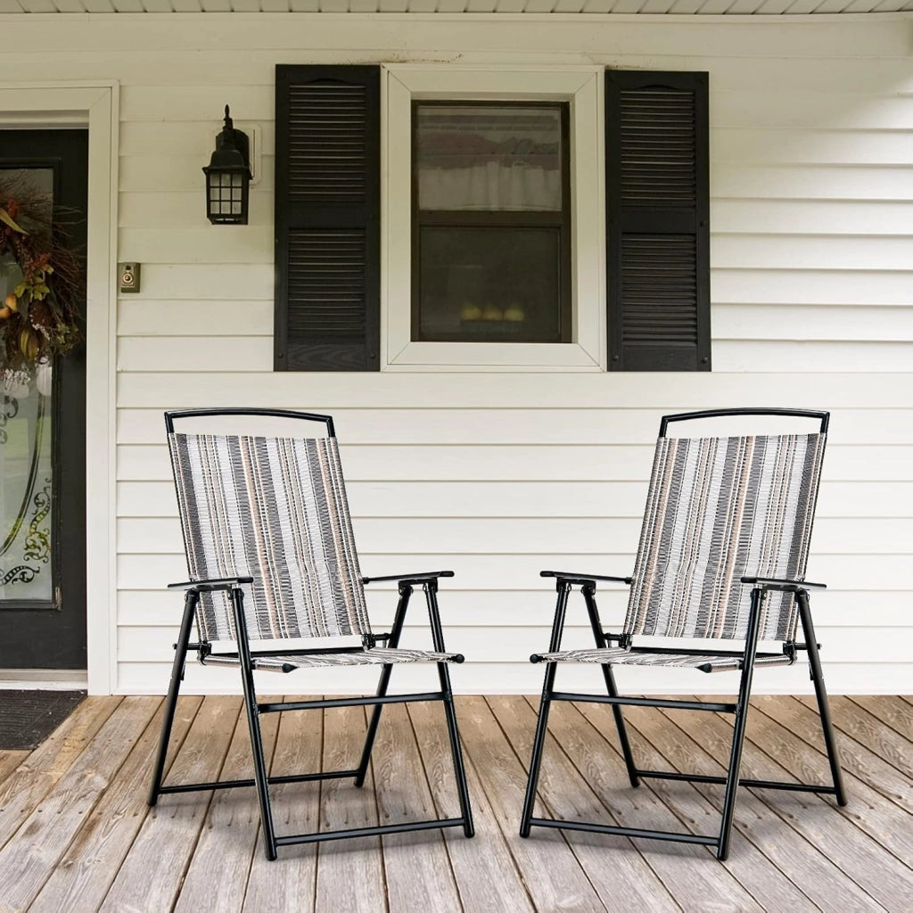 Set di 2 Sedie da Giardino Pieghevoli, Carico 150 kg, Sedie da Esterno con Schienale Alto, Poltrona da Balcone in Tessuto e Metallo, per Terrazza, Cortile, Sala da Pranzo, 51 x 61,5 x 92 cm