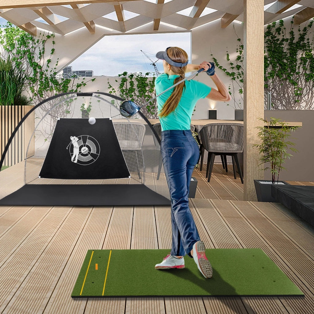 Tappeto golf con 2 punte da golf 2 aste di allineamento 6 fori preforati per le punte, Tappeto in erba sintetica 152x92x2cm-Golf