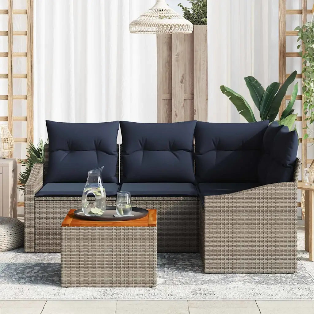 Set Divano da Giardino 5 pcs Grigio e Blu Navy polyrattan