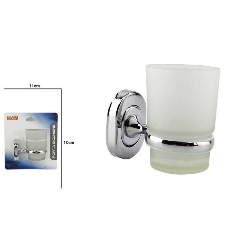 Trade Shop - Porta Spazzolini Dentifricio Con Bicchiere Vetro Satinato A Parete Bagno 69182 -