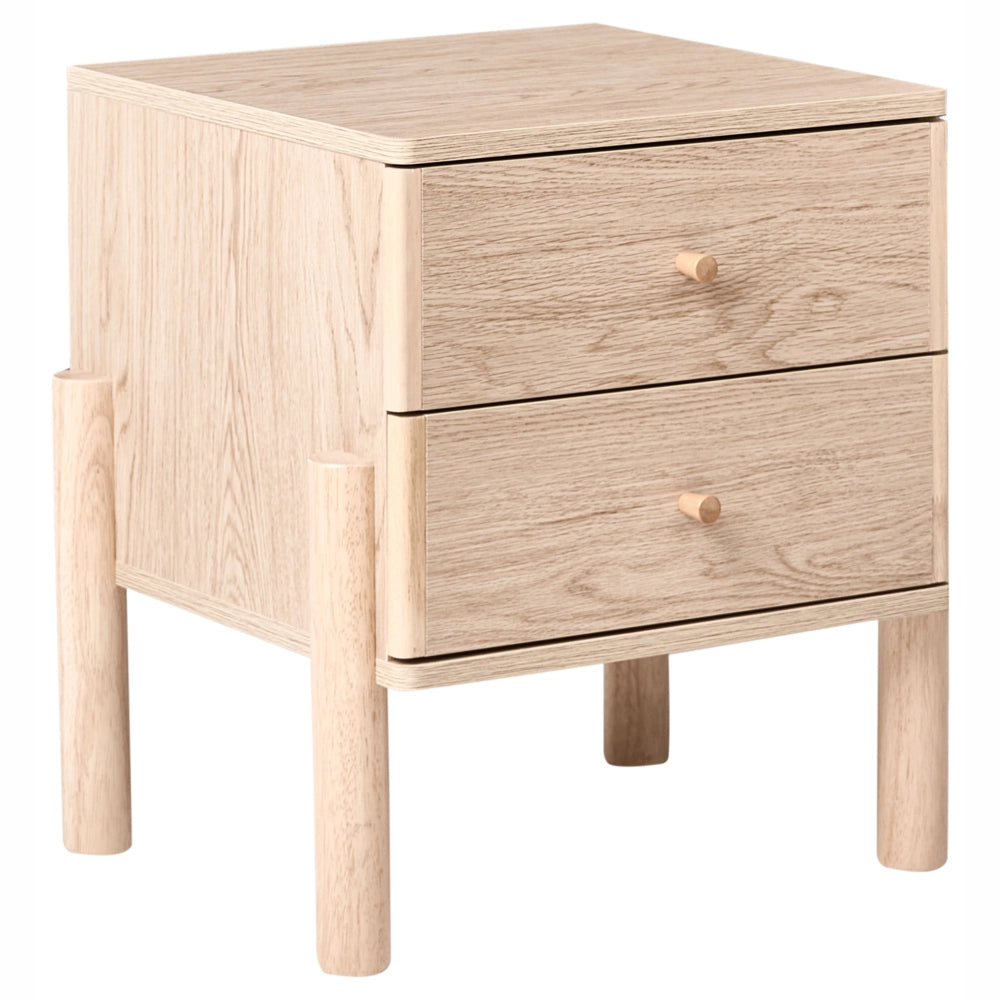 Comodino marrone chiaro in truciolato con gambe in legno massello Comodino moderno in stile scandinavo Contenitore per camera da letto
