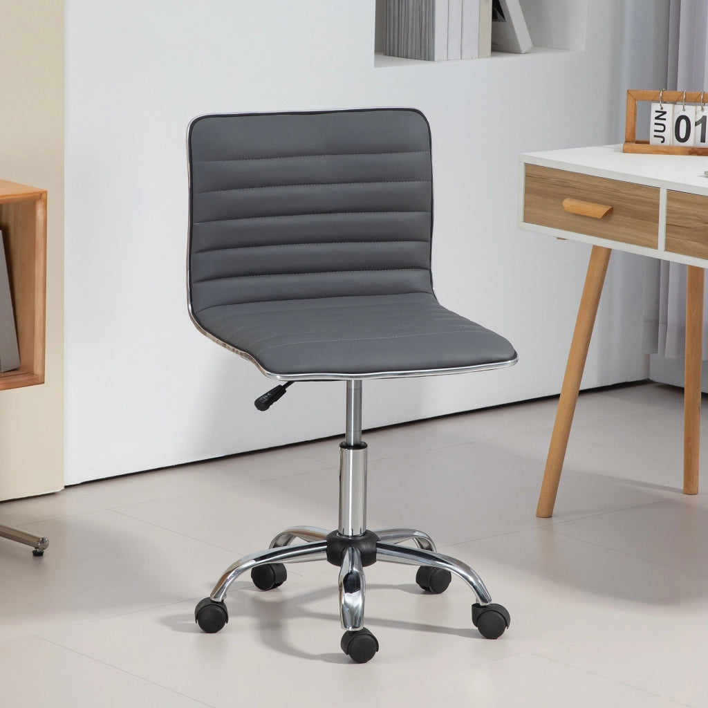 Sedia Poltrona Operativa da Ufficio Ergonomica con Altezza Regolabile in Pelle PU Grigio Scuro