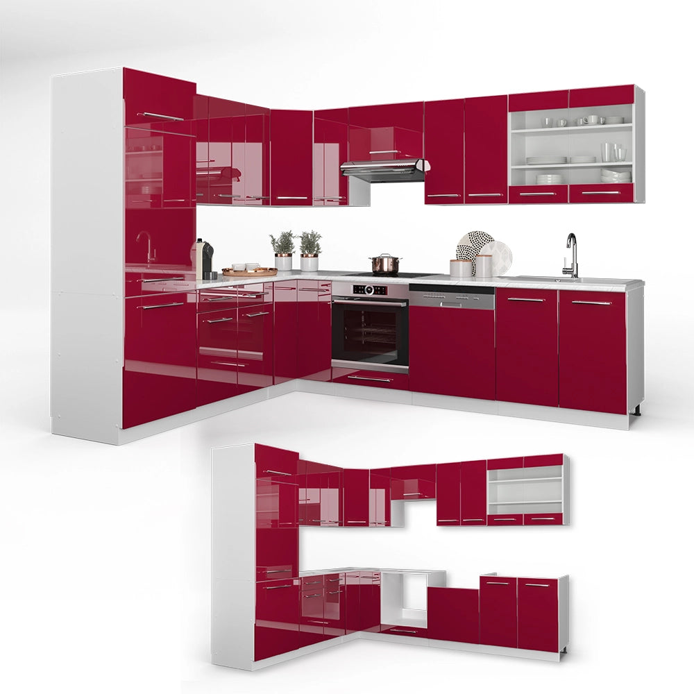 Cucina angolare completa Fame-Line Bordeaux lucido/Bianco 287 x 60 cm, PL Antracite Vicco