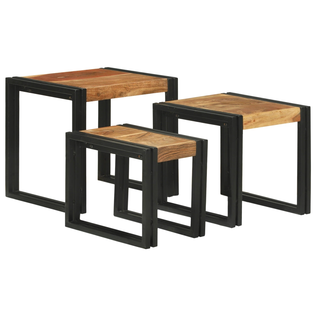 Tavoli da annidamento 3 pcs in legno massello di acacia