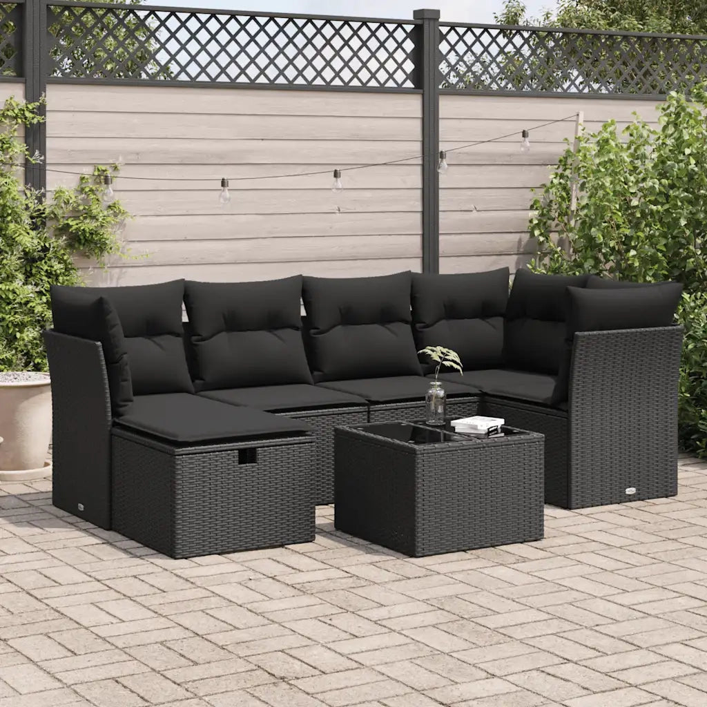 vidaXL Set Divani da Giardino con Cuscini 7pz Nero Polyrattan