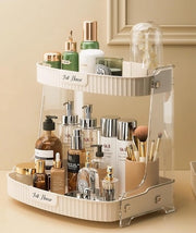 Organizzatore per la cosmetica 2 livelli, organizzatore per il trucco, organizzatore per la toeletta, sistema di stoccaggio per la camera da bagno, per donne (beige-2 livelli)