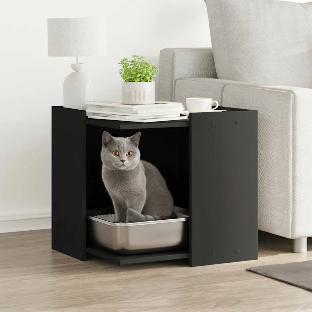 Recinto per Lettiera per Gatti Nero 53x53x51 cm in Truciolato 857752