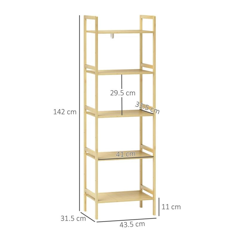SCAFFALE BAGNO A 5 RIPIANI REGOLABILI IN ALTEZZA IN BAMBÙ 43.5X31.5X142 CM LEGNO NATURALE