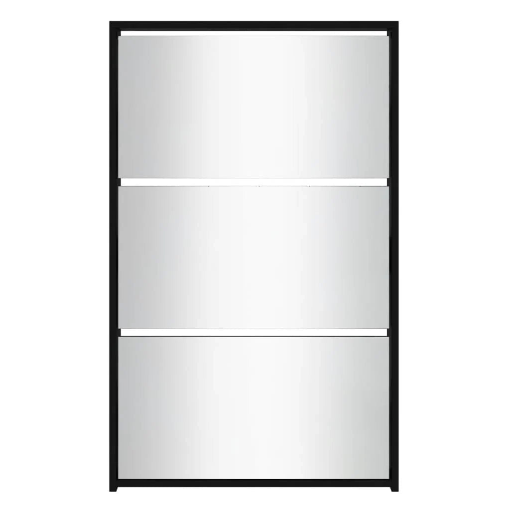 Scarpiera mobiletto portascarpe mobile ingresso/corridoio/soggiorno con specchio 3 ripiani 63 x 17 x 102,5 cm nero 02_0021413