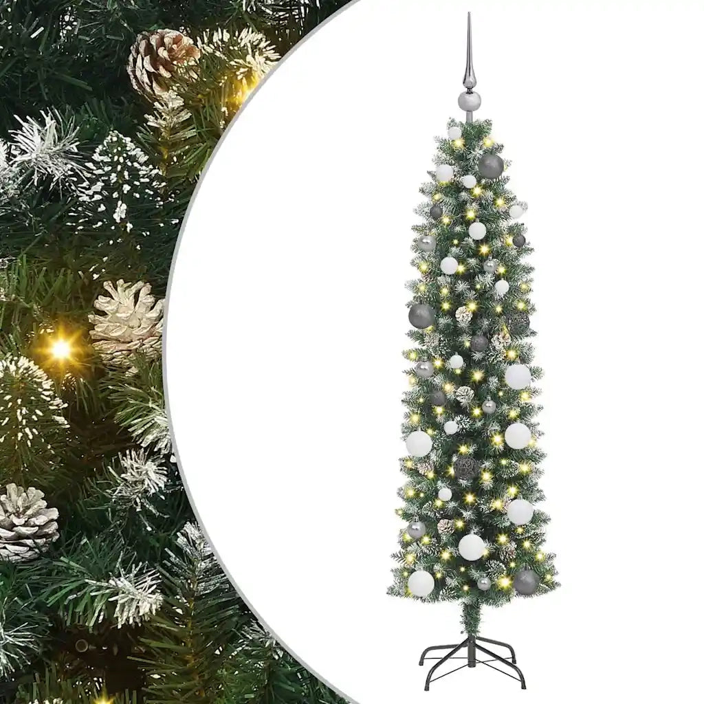 Albero di Natale Artificiale Sottile Verde e Bianco 150 cm 3395280