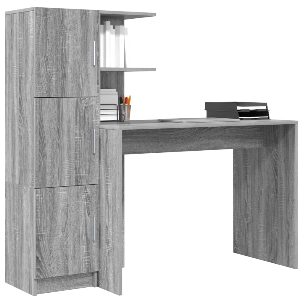 Scrivania con Spazio di Archiviazione Grigio Sonoma Legno Ingegnerizzato