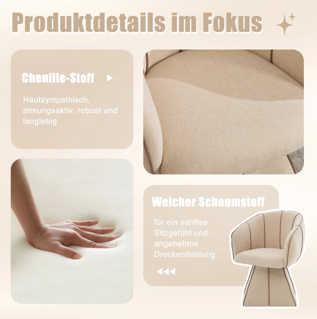 Poltrona girevole in chenille color cammello