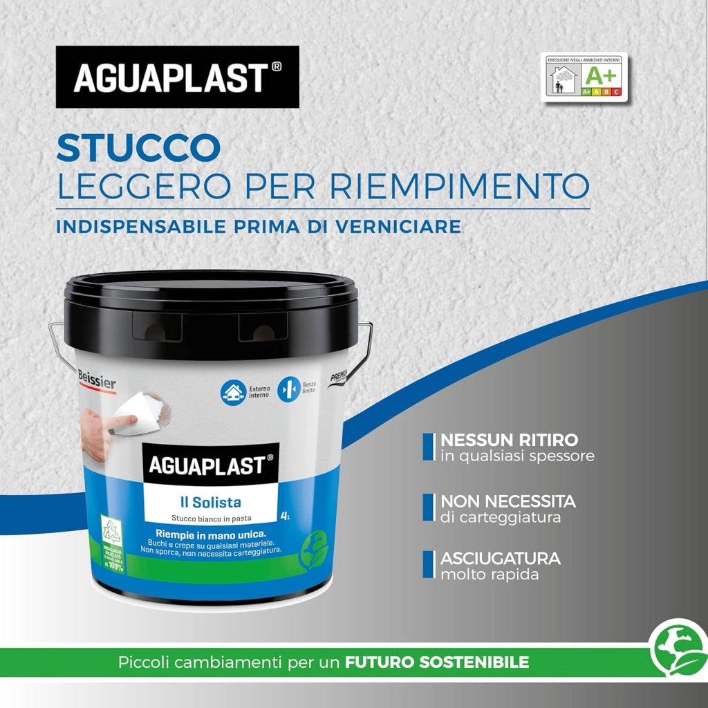 Aguaplast il solista stucco leggero in pasta per riempire buchi e crepe *** formato 4 lt, confezione 1