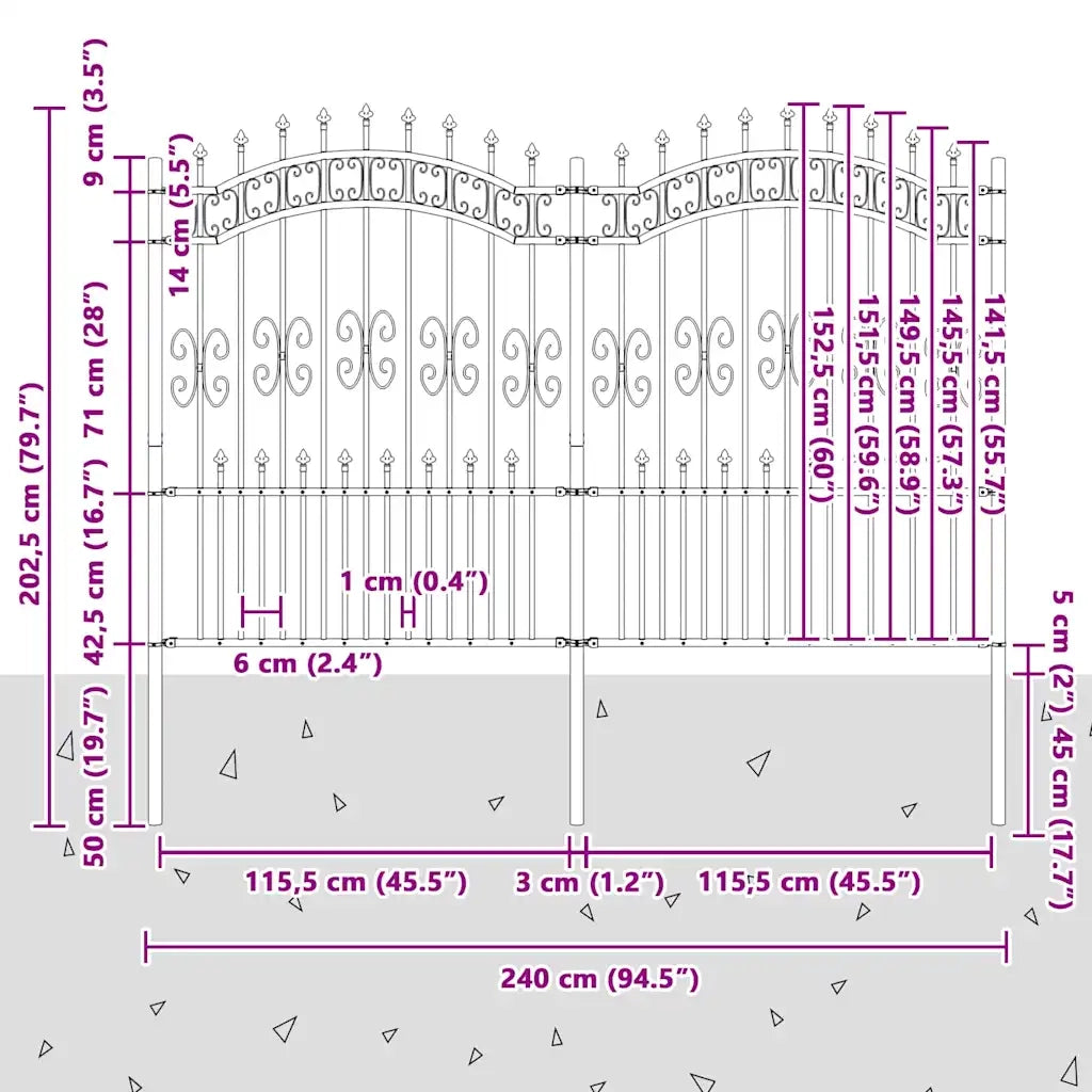 vidaXL Recinzione da giardino Grigio 190 cm