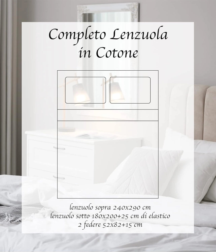Completo Letto Lenzuola Matrimoniale,100% Cotone, Set letto, Lenzuolo Sopra, Sotto e Federe 2 Piazze Compose Rosa