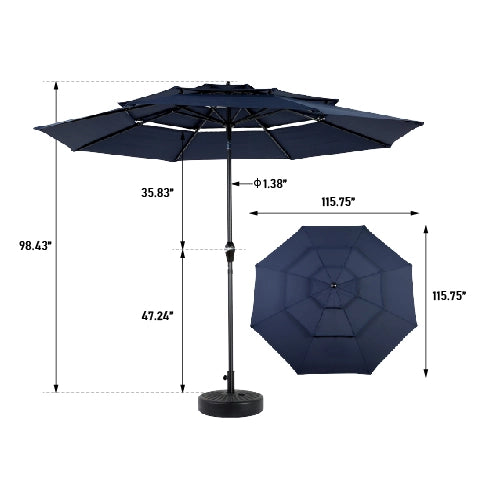 Gazebo da giardino auto-inclinabile con manovella e telo ventilato a 3 livelli per esterno in acciaio blu navy 10 ft